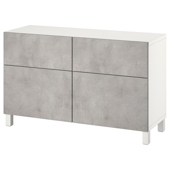 IKEA BESTÅ Kombinacja regałowa z drzw/szuf, Biały Kallviken/Stubbarp/jasnoszary imitacja betonu, 120x42x74 cm