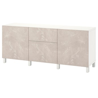 IKEA BESTÅ Kombinacja z szufladami, Biały Bergsviken/Stubbarp/beżowy imitacja marmuru, 180x42x74 cm