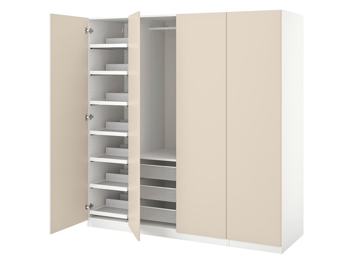 IKEA PAX / REINSVOLL Kombinacja szafy, biały/szarobeżowy, 200x60x201 cm Tworzywo sztuczne Plastik Pomieszczenie Garderoba Stal Metal Rodzaj drzwi Uchylne