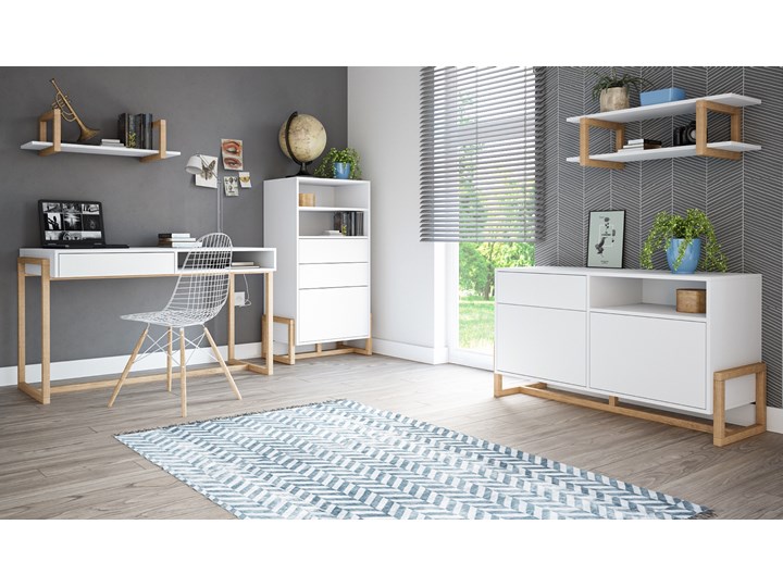 Wysoka komoda skandynawska w kolorze białym Oslo Pomieszczenie Sypialnia Drewno Głębokość 42 cm Płyta MDF Pomieszczenie Pokój nastolatka