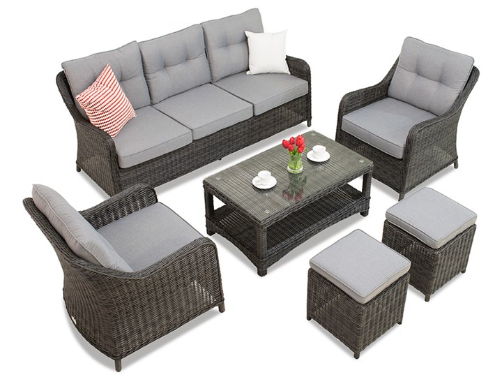 Zestaw technorattanowy Toledo Coffee 5 antracyt z pufami Garden Point Zestawy wypoczynkowe Zawartość zestawu Sofa Aluminium Tworzywo sztuczne Zawartość zestawu Stół