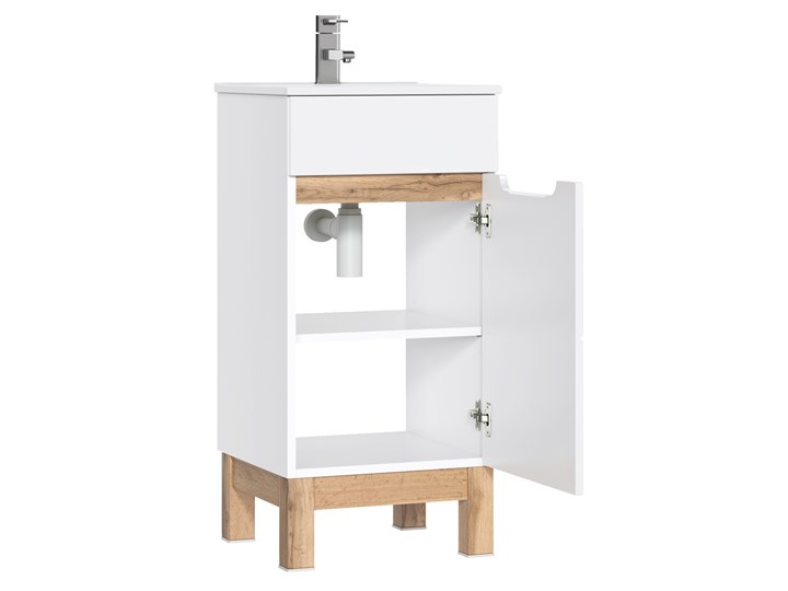 Bettso Wąska szafka pod umywalkę Bali White 40 / biel alpejska + biały połysk Wysokość 84 cm Płyta MDF Szerokość 40 cm Kategoria Szafki stojące