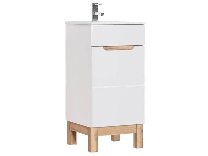 Bettso Wąska szafka pod umywalkę Bali White 40 / biel alpejska + biały połysk Wysokość 84 cm Szerokość 40 cm Kategoria Szafki stojące Płyta MDF Kolor Beżowy