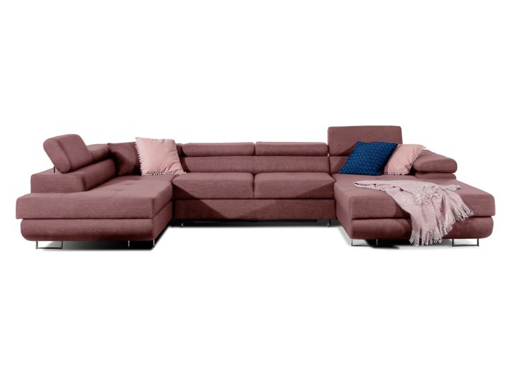 Meblobranie Rozkładany narożnik U Rodrigo różowy welur 345x202 Szerokość 345 cm Głębokość 202 cm Wysokość 90 cm W kształcie litery U Nóżki Na nóżkach