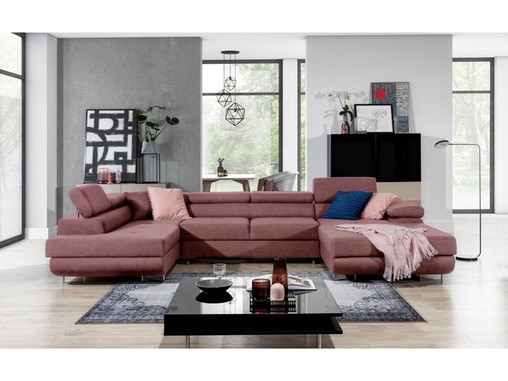 Meblobranie Rozkładany narożnik U Rodrigo różowy welur 345x202 Głębokość 202 cm Szerokość 345 cm Wysokość 90 cm W kształcie litery U Styl Nowoczesny