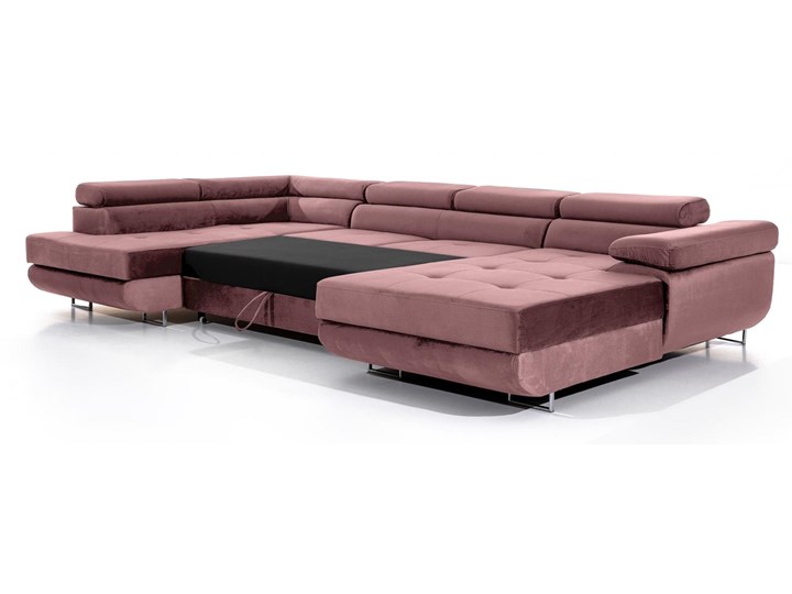 Meblobranie Rozkładany narożnik U Rodrigo różowy welur 345x202 Głębokość 202 cm Wysokość 90 cm Szerokość 345 cm W kształcie litery U Funkcje Z regulowanymi zagłówkami Materiał obicia Tkanina
