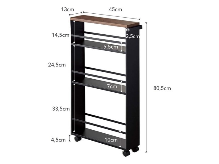 Czarny regał na kółkach YAMAZAKI Tower Slim Płyta MDF Kategoria Szafki kuchenne Kolor Brązowy