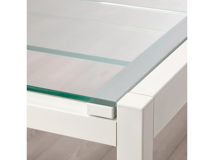 IKEA GLIVARP Stół rozkładany, przezroczysty/biały, 75/115x70 cm Tworzywo sztuczne Wysokość 74 cm Stal Metal Szkło Kształt blatu Prostokątny Pomieszczenie Stoły do jadalni