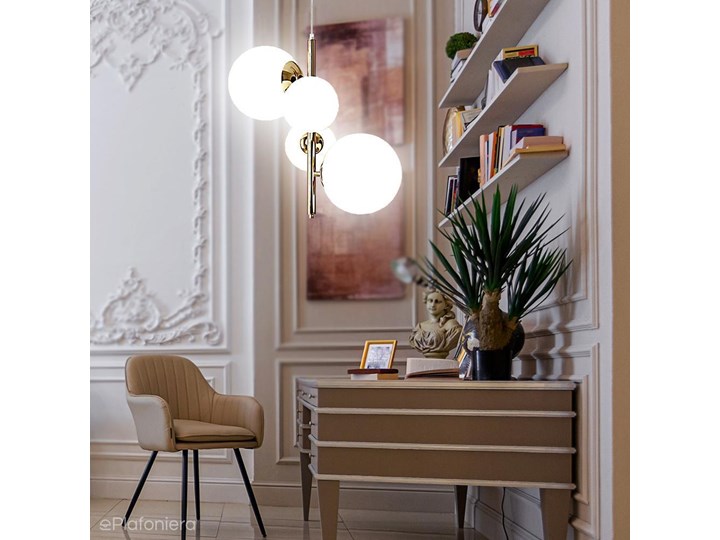 Lampa wisząca pionowy żyrandol, zawiesie złote, 4 mleczne kule (2xE14/2xE27) Aldex (Bloom) 1091L30 Lampa z kloszem Funkcje Brak dodatkowych funkcji Metal Szkło Styl Skandynawski