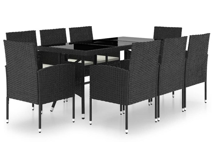 vidaXL 9-częściowy zestaw mebli ogrodowych, polirattan, czarny Stoły z krzesłami Technorattan Stal Zawartość zestawu Krzesła