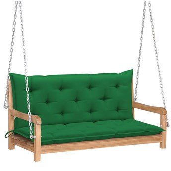 Emaga Huśtawka ogrodowa z zieloną poduszką, 120 cm, drewno tekowe