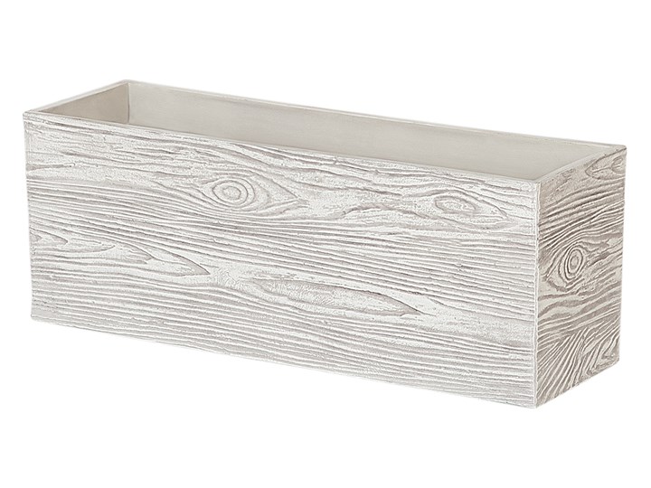 Doniczka biała podłużna 42 x 13 x 15 cm imitacja drewna ogród balkon taras salon sypialnia