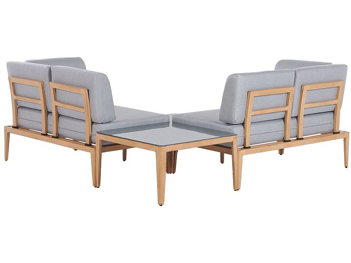 Ogrodowy zestaw wypoczynkowy szary aluminiowa rama poliesterowe poduszki 2 stoliki zestaw na taras Zestawy wypoczynkowe Aluminium Zestawy modułowe Tworzywo sztuczne Zawartość zestawu Sofa