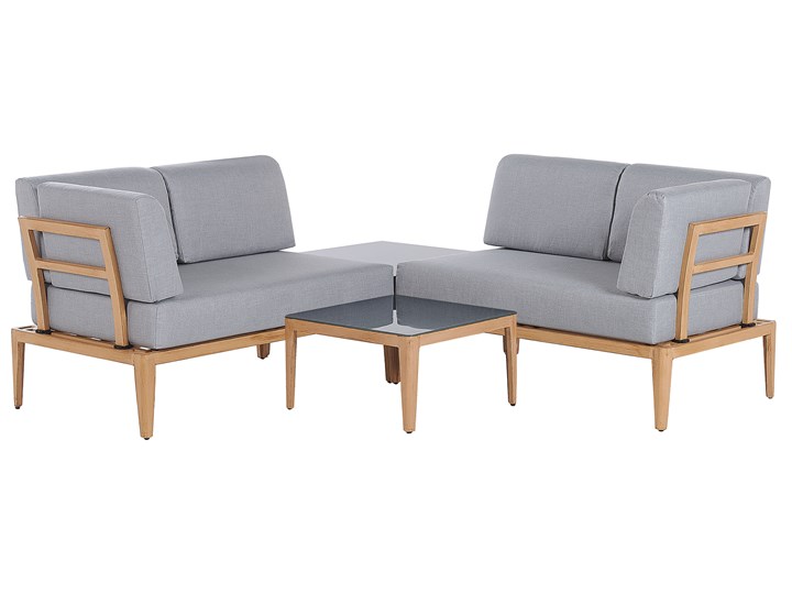 Ogrodowy zestaw wypoczynkowy szary aluminiowa rama poliesterowe poduszki 2 stoliki zestaw na taras Zestawy wypoczynkowe Aluminium Tworzywo sztuczne Zestawy modułowe Zawartość zestawu Sofa
