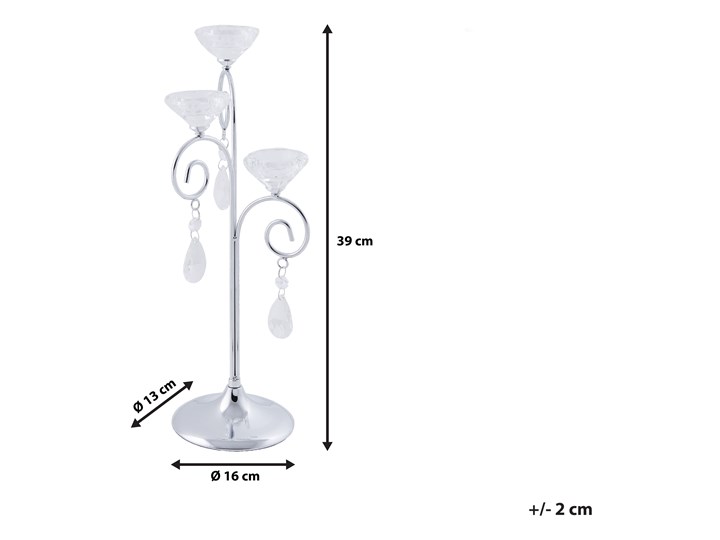 Świecznik trójramienny srebrny metalowy 39 cm z kryształkami Kandelabr Szkło Kategoria Świeczniki i świece