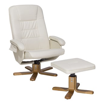 Beliani Fotel do masażu podgrzewany beżowy ekoskóra telewizyjny z podnóżkiem obrotowy sztuczna skóra salon biuro