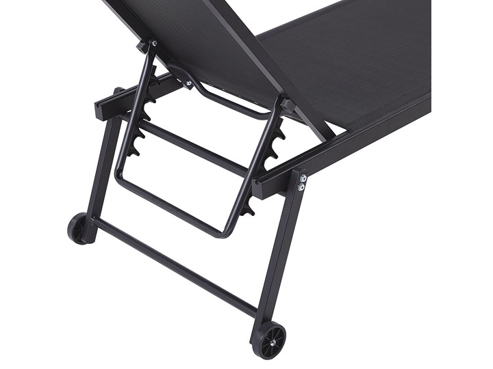 Leżak ogrodowy czarny aluminium i siatka 198 x 61 cm regulowany zagłówek z kółkami ogród patio Z regulowanym oparciem Styl Nowoczesny