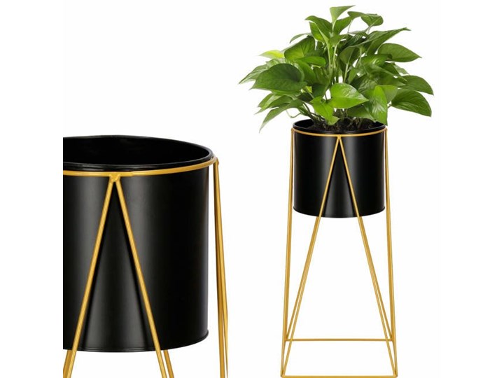 Stojący kwietnik 52 cm stojak z doniczką na kwiaty nowoczesny loft czarno-złoty mat