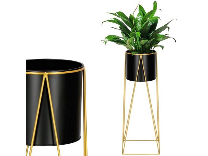 Stojący kwietnik 70 cm stojak z doniczką na kwiaty nowoczesny loft czarno-złoty mat Metal Kolor Czarny
