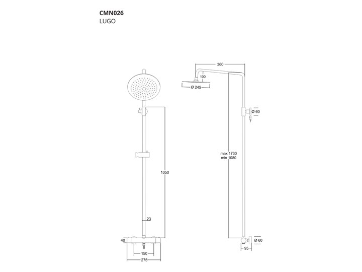 Kolumna prysznicowa Corsan Lugo CMN026 z termostatem Wyposażenie Z słuchawką Wyposażenie Z baterią