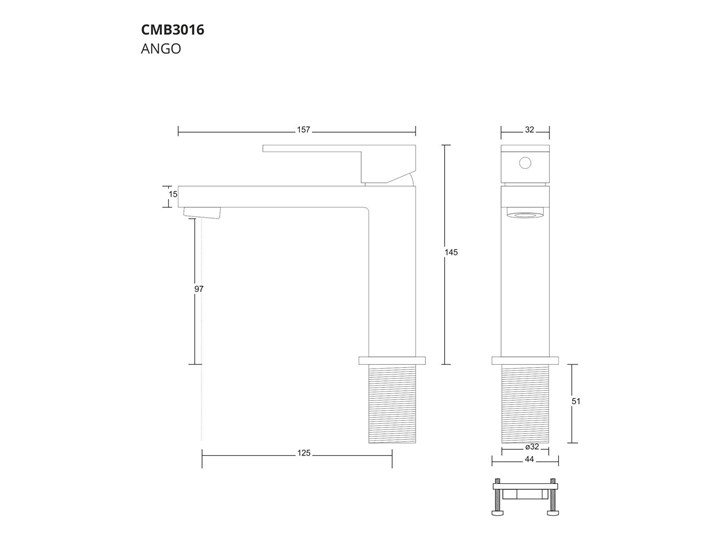 Bateria umywalkowa Corsan CMB3016BL Ango czarna Kolor Czarny Bateria stojąca Kategoria Baterie łazienkowe