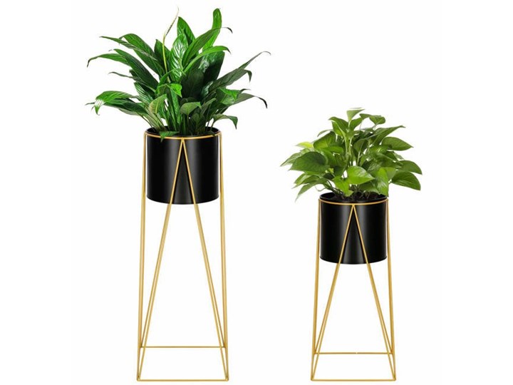 Stojący kwietnik 2 szt. stojak z doniczką na kwiaty nowoczesny loft 70, 52 cm czarno-złoty mat Metal Kolor Czarny
