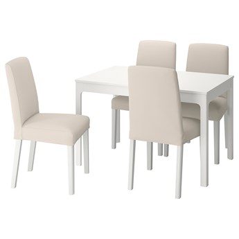 IKEA EKEDALEN / BERGMUND Stół i 4 krzesła, biały/Hallarp beżowy/biały, 120/180 cm