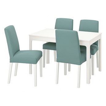 IKEA EKEDALEN / BERGMUND Stół i 4 krzesła, biały/Ljungen jasnozielony, 120/180 cm