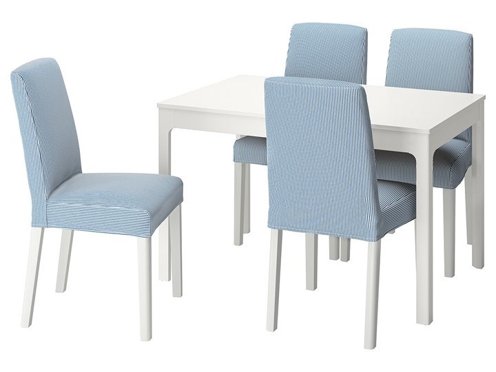 IKEA EKEDALEN / BERGMUND Stół i 4 krzesła, biały/Rommele jasnoszary/biały, 120/180 cm