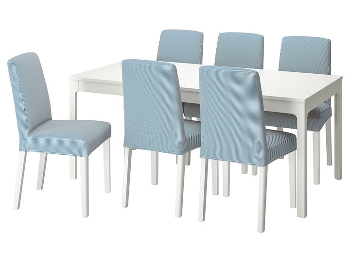 IKEA EKEDALEN / BERGMUND Stół i 6 krzeseł, biały/Rommele granatowy/biały, 180/240 cm Liczba krzeseł 8 krzeseł