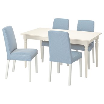 IKEA INGATORP / BERGMUND Stół i 4 krzesła, biały/Rommele granatowy/biały, 155/215 cm