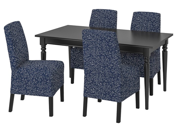 IKEA INGATORP / BERGMUND Stół i 4 krzesła, czarny/Ryrane granatowy, 155/215 cm