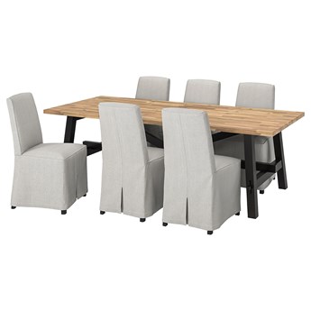 IKEA SKOGSTA / BERGMUND Stół i 6 krzeseł, akacja/Kolboda beżowy/ciemnoszary, 235x100 cm