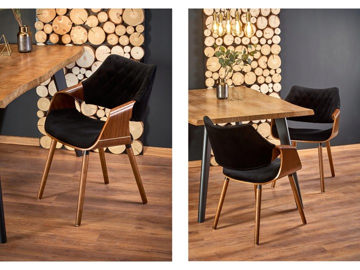 Krzesło K396 Czarny Orzech Loft do Jadalni Tkanina Pomieszczenie Jadalnia Szerokość 56 cm Pikowane Welur Drewno Głębokość 55 cm Krzesło inspirowane Wysokość 77 cm Tapicerowane Kategoria Krzesła kuchenne