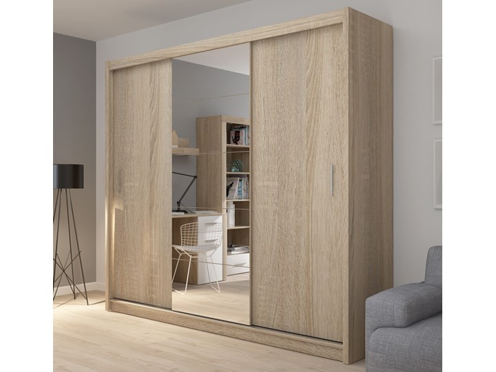 Szafa przesuwna Susan 235 dąb sonoma - Meb24.pl Szerokość 235 cm Drewno Głębokość 61 cm Wysokość 216 cm Płyta MDF Płyta laminowana Pomieszczenie Przedpokój