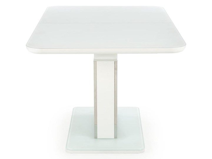 Biały stół rozkładany Bonari z chromowanymi wstawkami Metal Płyta MDF Pomieszczenie Stoły do jadalni Długość 160 cm  Wysokość 60 cm Szkło Szerokość 90 cm Szerokość 160 cm Długość 200 cm  Rozkładanie Rozkładane