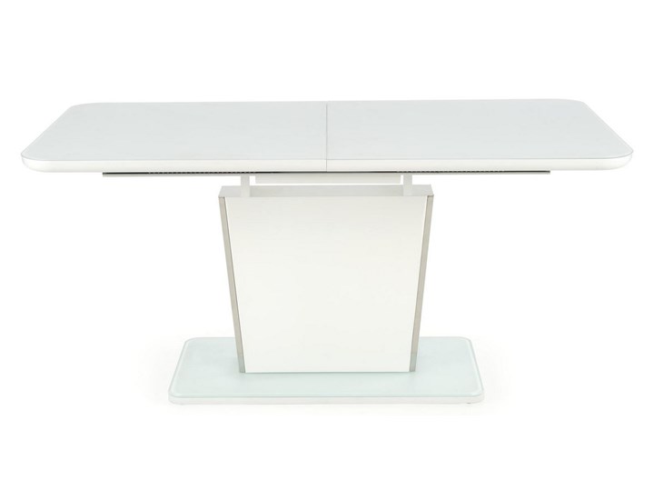 Biały stół rozkładany Bonari z chromowanymi wstawkami Szerokość 160 cm Długość 160 cm Metal Długość 200 cm Szkło Wysokość 60 cm Płyta MDF Szerokość 90 cm Styl Nowoczesny Rozkładanie Rozkładane
