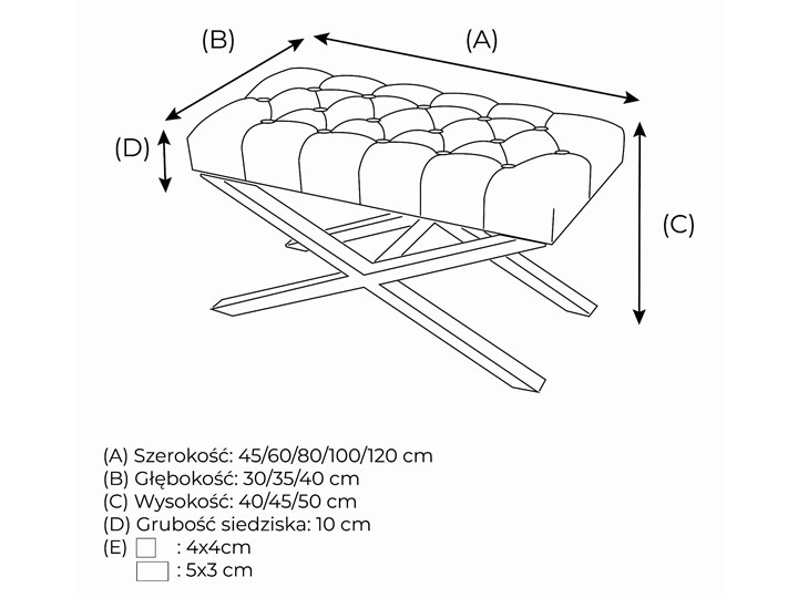 Ławka Pikowana Industrialna CROSS BLANCA - LOFT Materiał obicia Tkanina