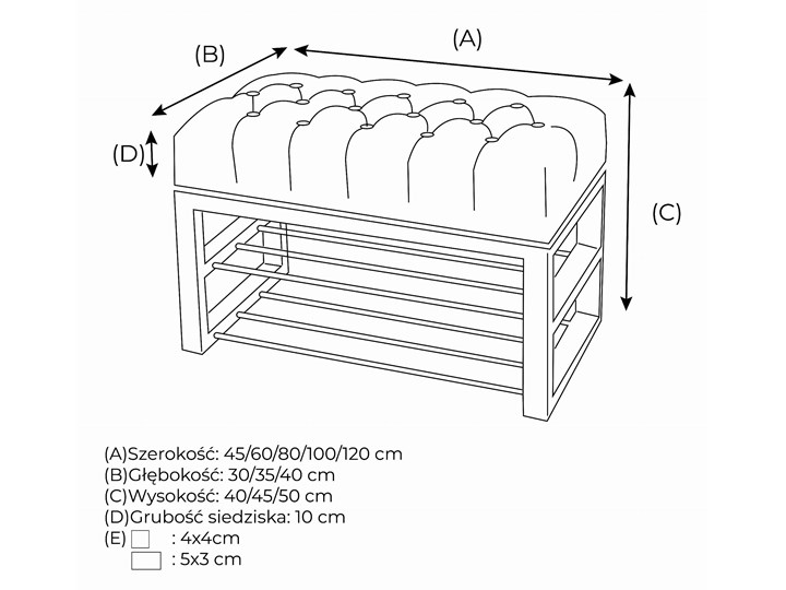Ławka Pikowana do przedpokoju Industrialna SHELF SKIN - LOFT Materiał obicia Tkanina