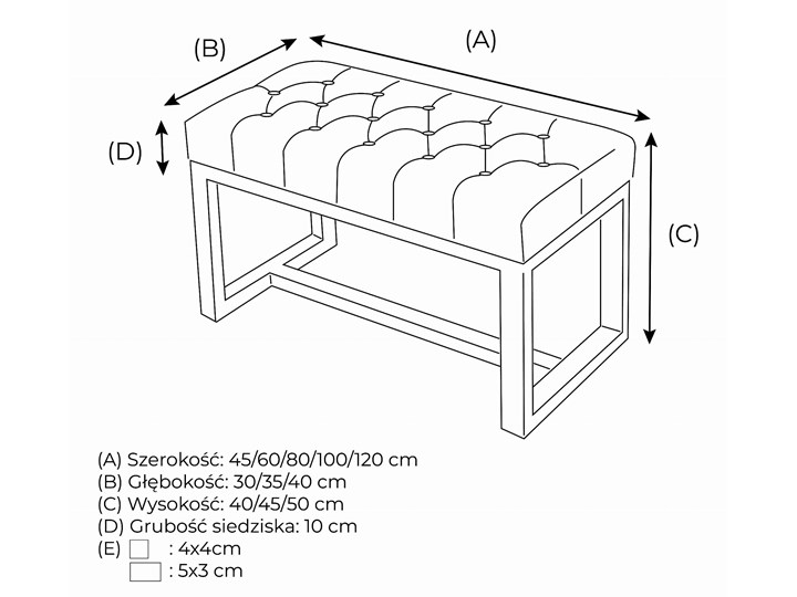 Ławka Pikowana Industrialna FUSION LOREN - LOFT Pomieszczenie Garderoba Materiał obicia Tkanina