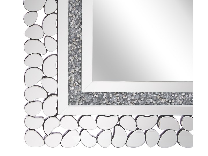 Lustro ścienne srebrne 60 x 90 cm prostokątne wiszące dekoracyjna lustrzana rama styl glamour Nieregularne Lustro z ramą Kolor Srebrny