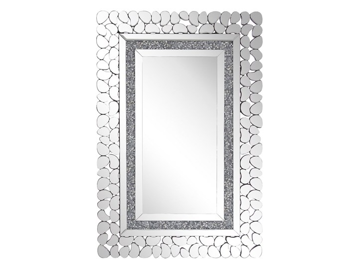 Lustro ścienne srebrne 60 x 90 cm prostokątne wiszące dekoracyjna lustrzana rama styl glamour Nieregularne Lustro z ramą Kolor Srebrny