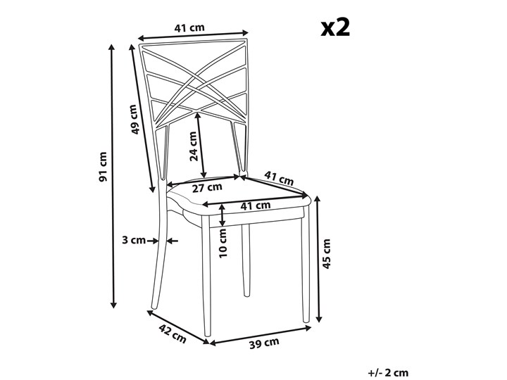 Zestaw 2 krzeseł złotych metalowych z białymi poduszkami na siedzisko z ekoskóry styl glamour Szerokość 41 cm Głębokość 42 cm Z podłokietnikiem Tapicerowane Tkanina Krzesło inspirowane Tworzywo sztuczne Skóra Skóra ekologiczna Styl Nowoczesny Wysokość 91 cm Pomieszczenie Salon