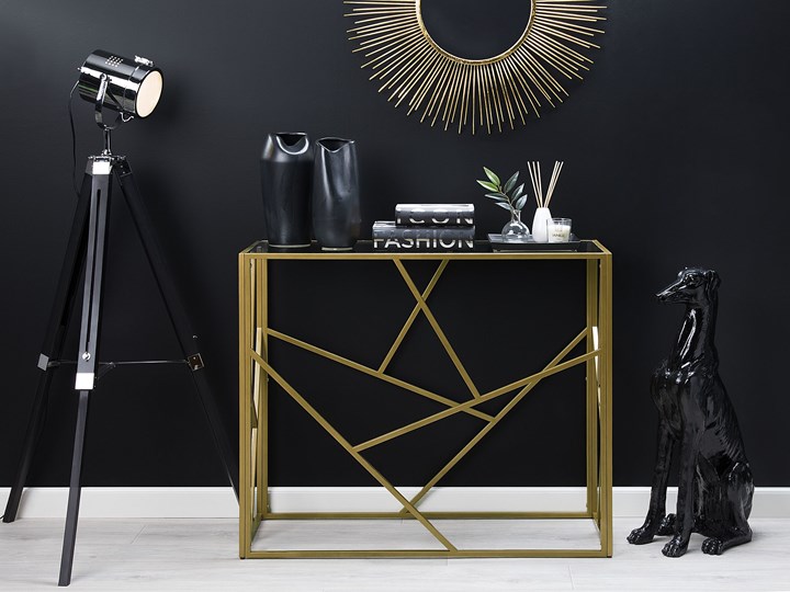 Beliani Konsola złota metalowa 100 x 40 cm szklany blat geometryczna rama nowoczesna Z samym blatem Szerokość 100 cm Stojąca Materiał blatu Szkło