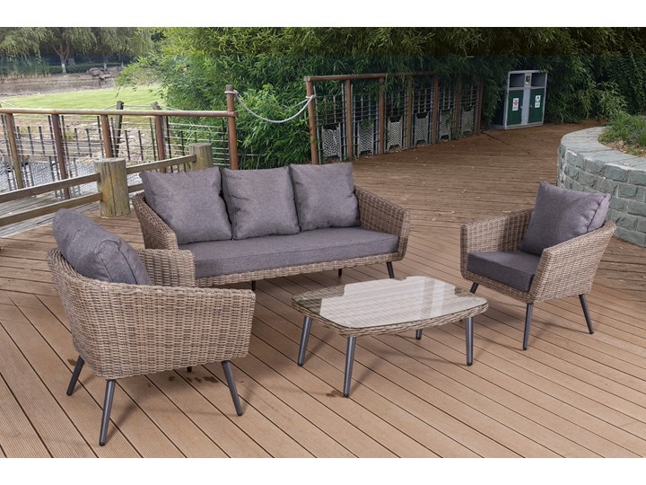 Nowoczesne meble z technorattanu ANTICO sofa 3 osobowa Aluminium Zestawy wypoczynkowe Tworzywo sztuczne Zawartość zestawu Stolik