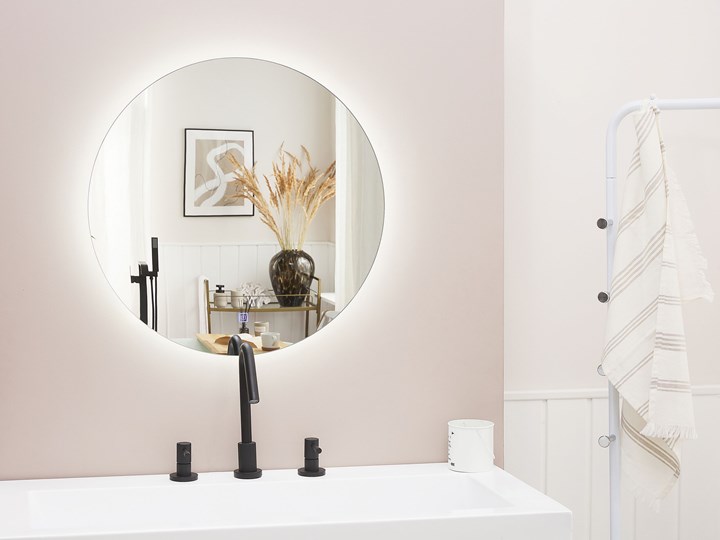 Lustro łazienkowe wiszące okrągłe srebrne 60 cm światło LED nieparujące