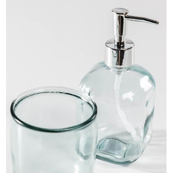 Dozownik do mydła Trella wykonany z przezroczystego szkła pochodzącego w 100% z recyklingu