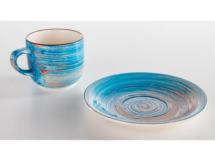 Filiżanka 250 ml ze spodkiem Ø15 cm Swirl niebieska Filiżanka ze spodkiem Ceramika Kolor