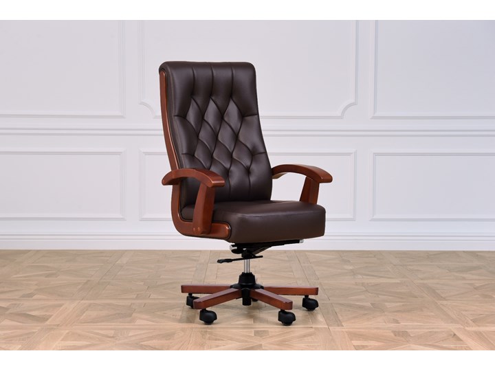 Fotel skórzany gabinetowy Consul brąz Tapicerowane Szerokość 69 cm Kolor Brązowy Z podłokietnikiem Skóra Głębokość 78 cm Metal Tkanina Wysokość 115 cm Drewno Tworzywo sztuczne Pomieszczenie Biuro i pracownia