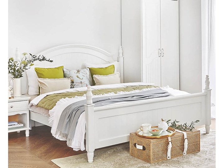 Łóżko Sophia 160x200 cm, białe Kategoria Łóżka do sypialni Łóżko drewniane Drewno Tkanina Kolor Biały